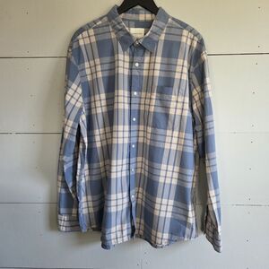 American Eagle Outfitters Men's Plaid Cotton Button-Up Shirt XXL Blue White